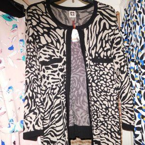 NWT 3X ANNE KLEIN BLACK OYSTER ANIMAL PRINT CARDIGAN